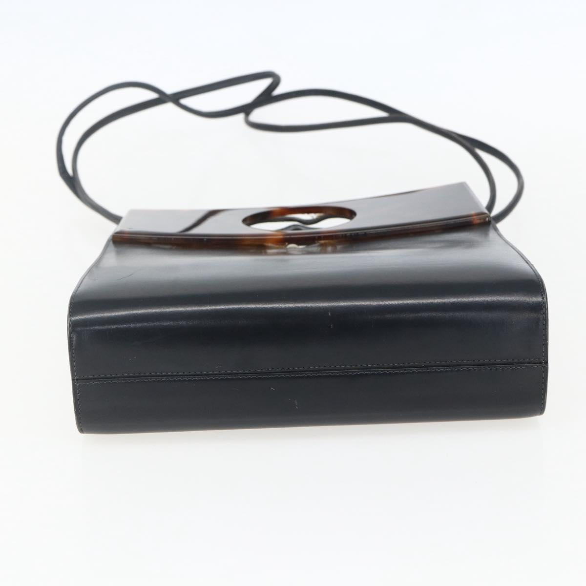 Christian Dior Hand Bag Leather 2way Black Gold Auth 151767V