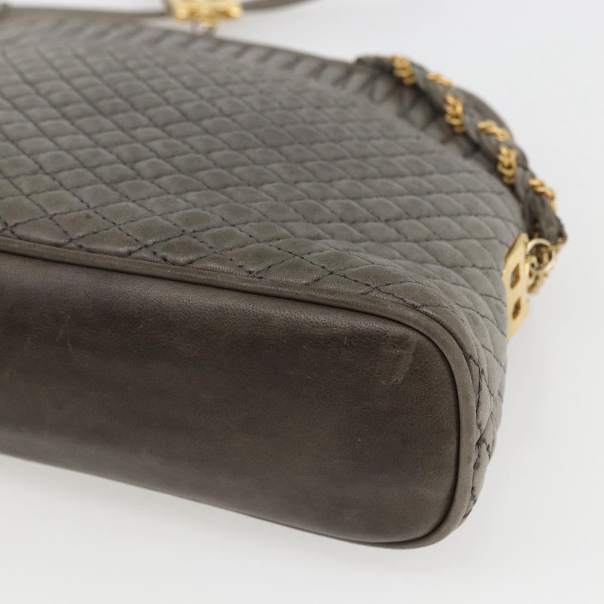 BALLY Shoulder Bag Leather Gray Gold Auth 151768