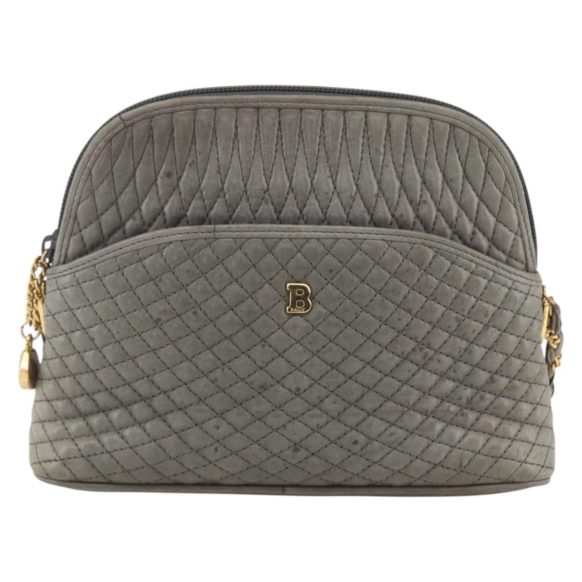 BALLY Shoulder Bag Leather Gray Gold Auth 151768