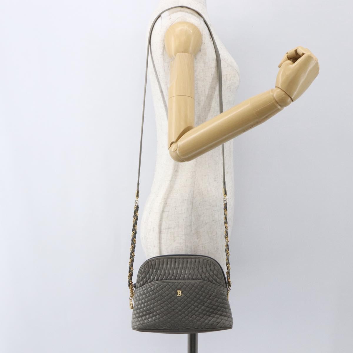 BALLY Shoulder Bag Leather Gray Gold Auth 151768