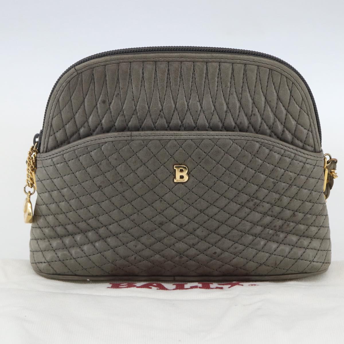 BALLY Shoulder Bag Leather Gray Gold Auth 151768