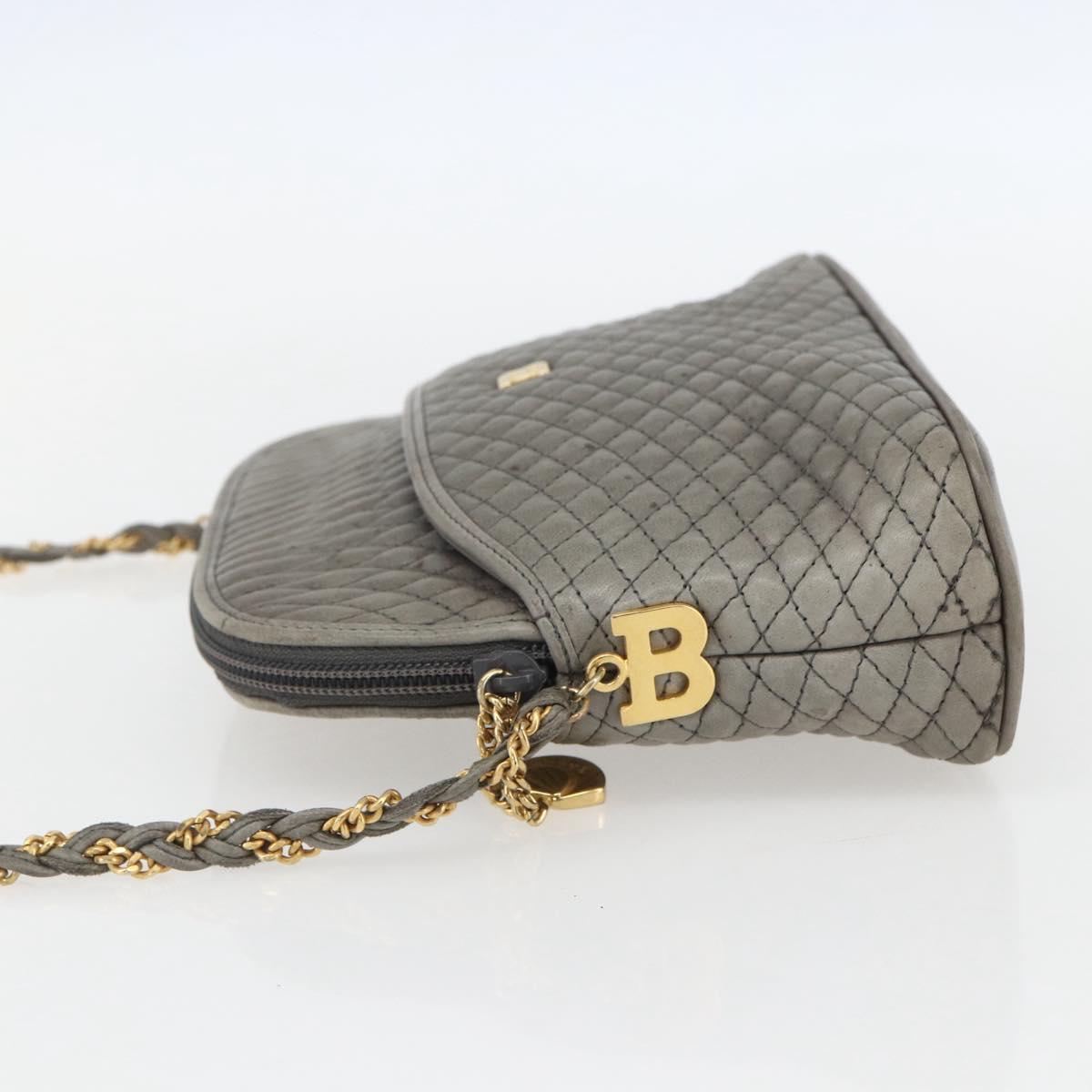 BALLY Shoulder Bag Leather Gray Gold Auth 151768