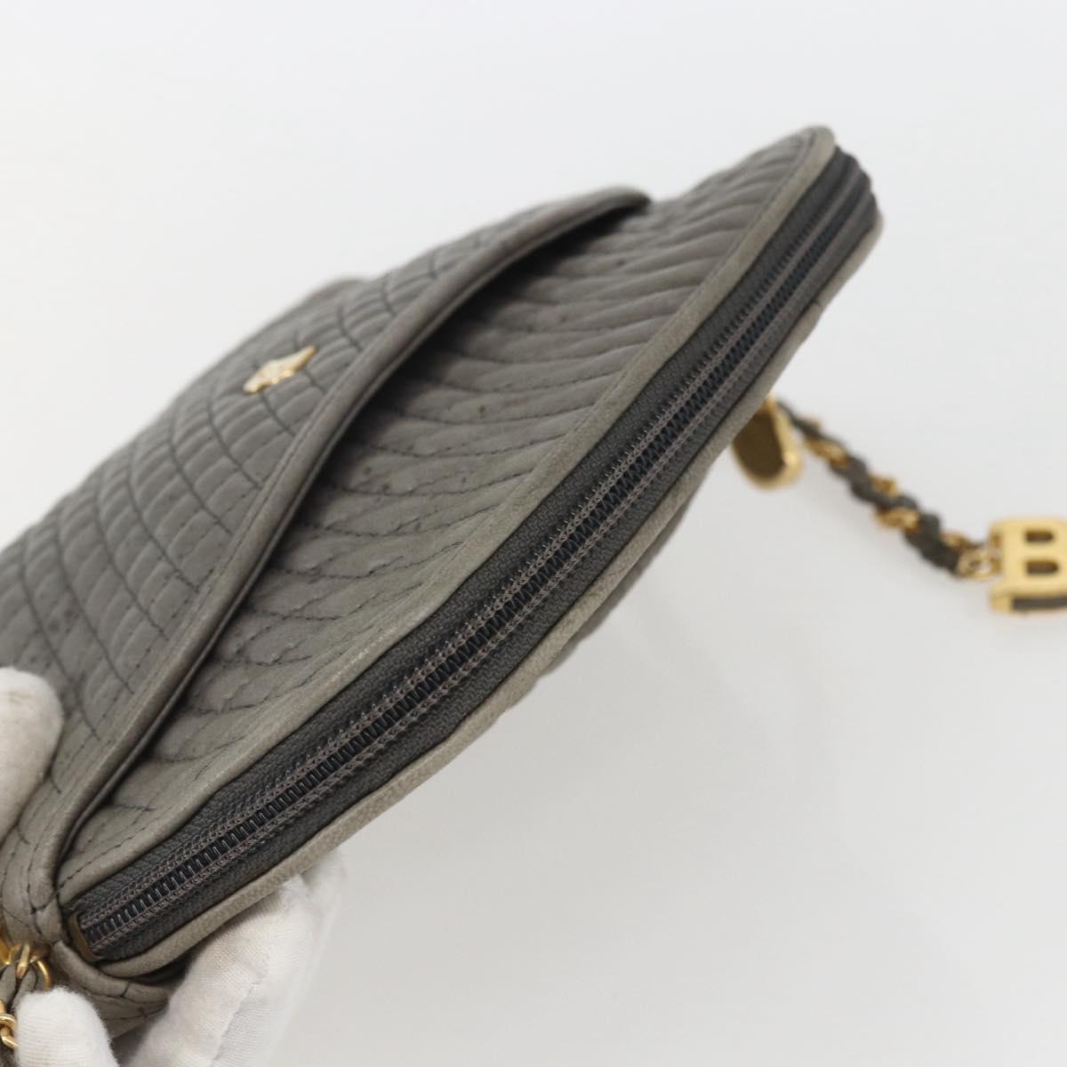 BALLY Shoulder Bag Leather Gray Gold Auth 151768