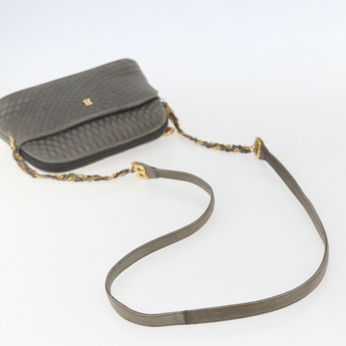 BALLY Shoulder Bag Leather Gray Gold Auth 151768