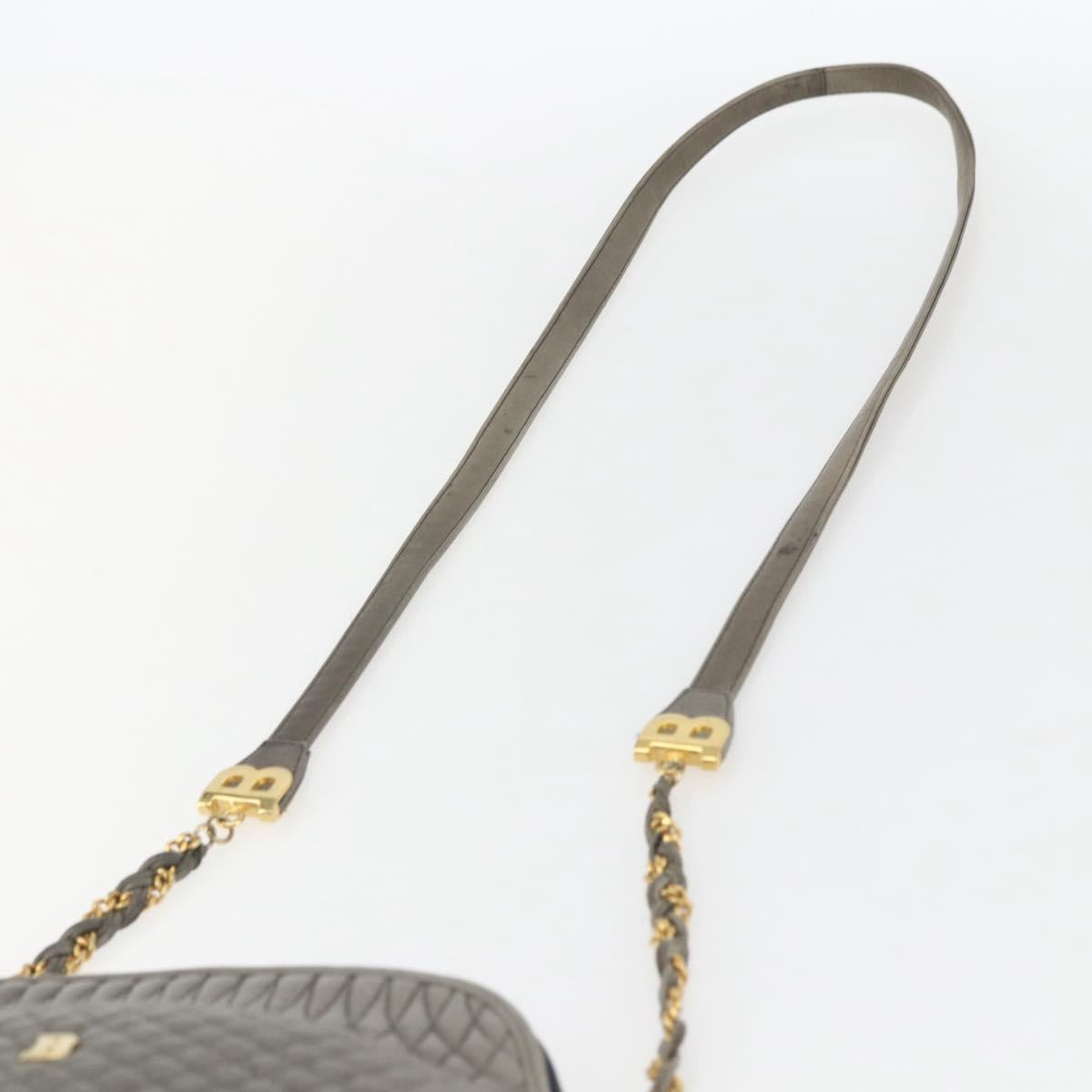 BALLY Shoulder Bag Leather Gray Gold Auth 151768