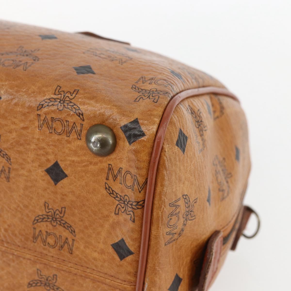 MCM Logogram Vicetos Mini Boston Bag PVC Leather Brown Gold Auth 151771