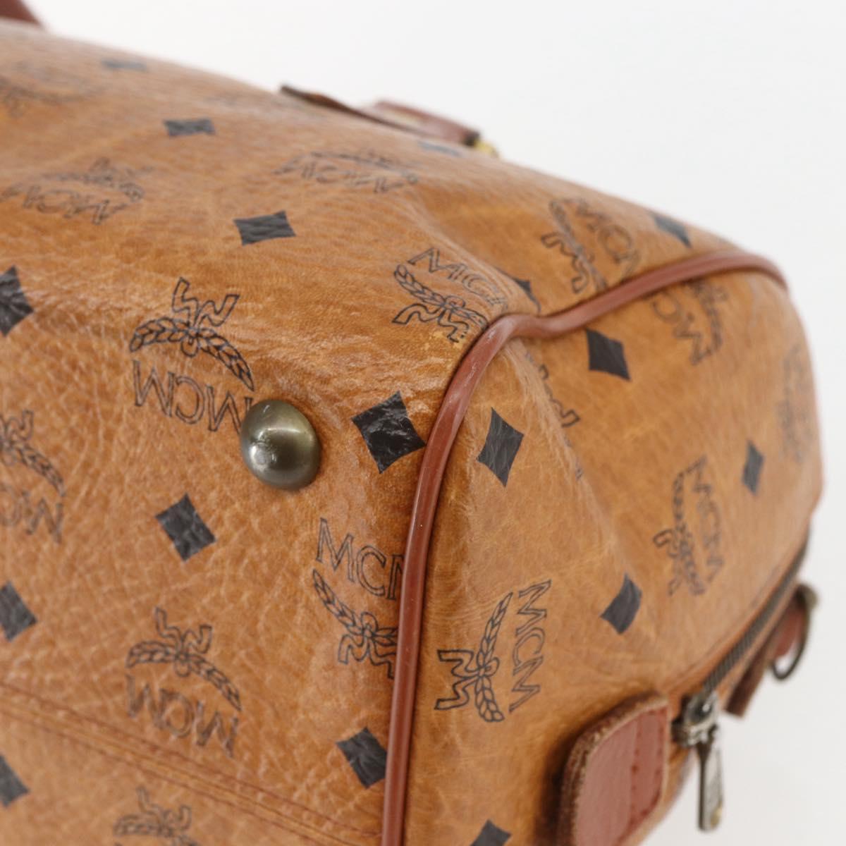 MCM Logogram Vicetos Mini Boston Bag PVC Leather Brown Gold Auth 151771