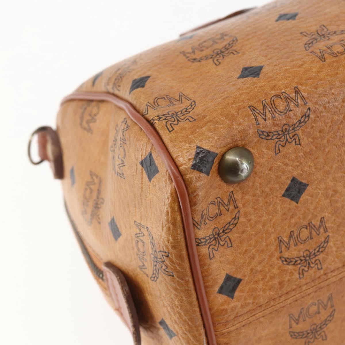 MCM Logogram Vicetos Mini Boston Bag PVC Leather Brown Gold Auth 151771