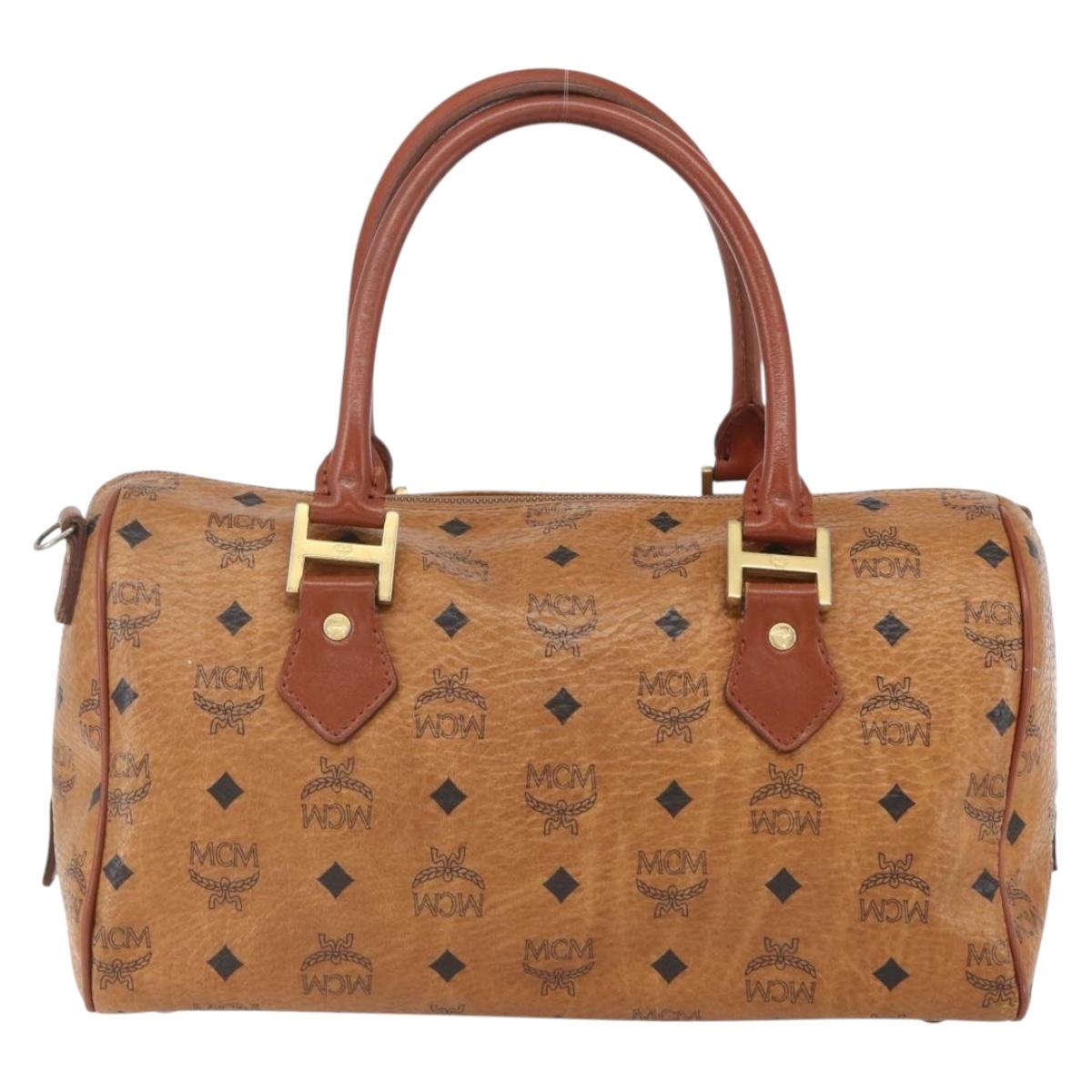 MCM Logogram Vicetos Mini Boston Bag PVC Leather Brown Gold Auth 151771