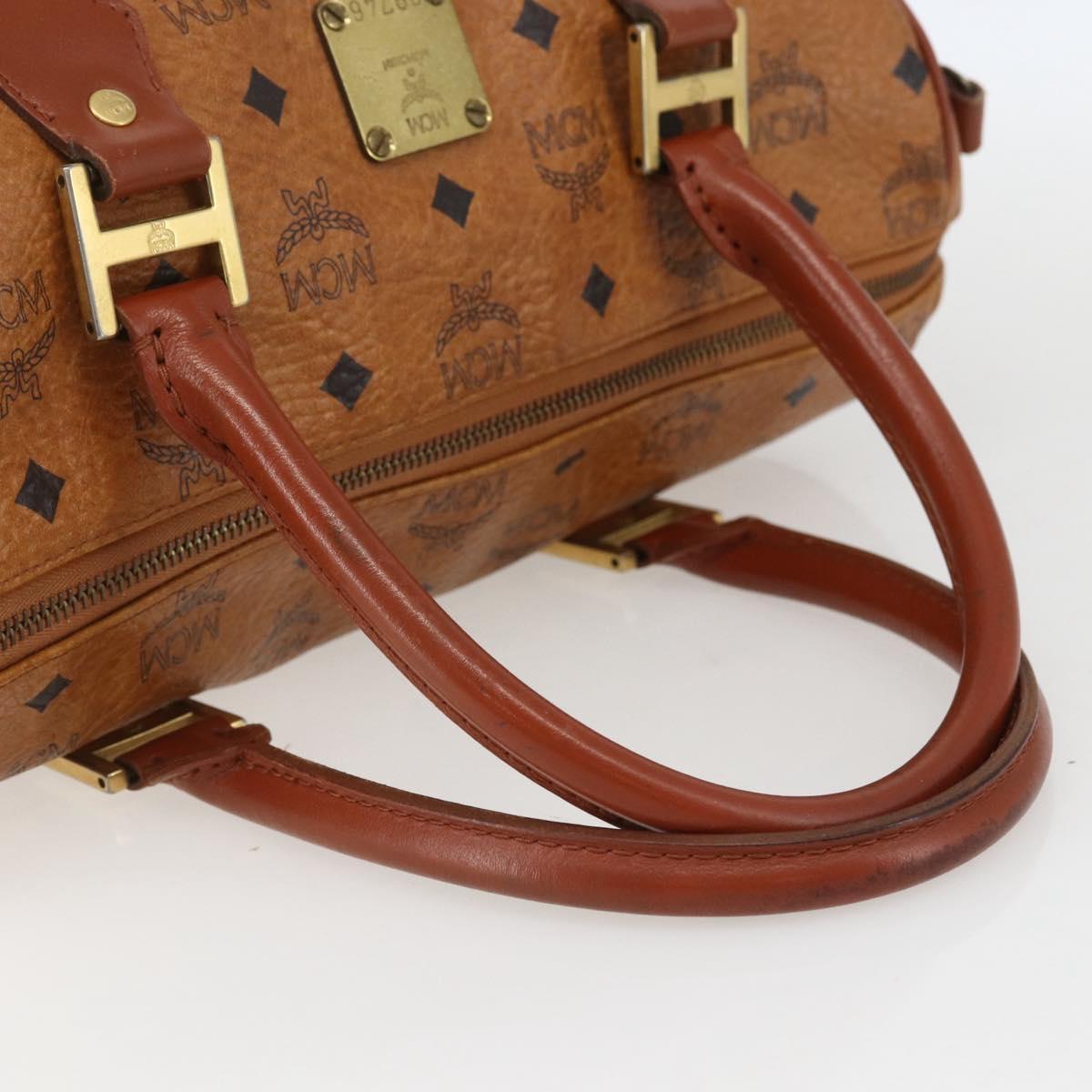 MCM Logogram Vicetos Mini Boston Bag PVC Leather Brown Gold Auth 151771