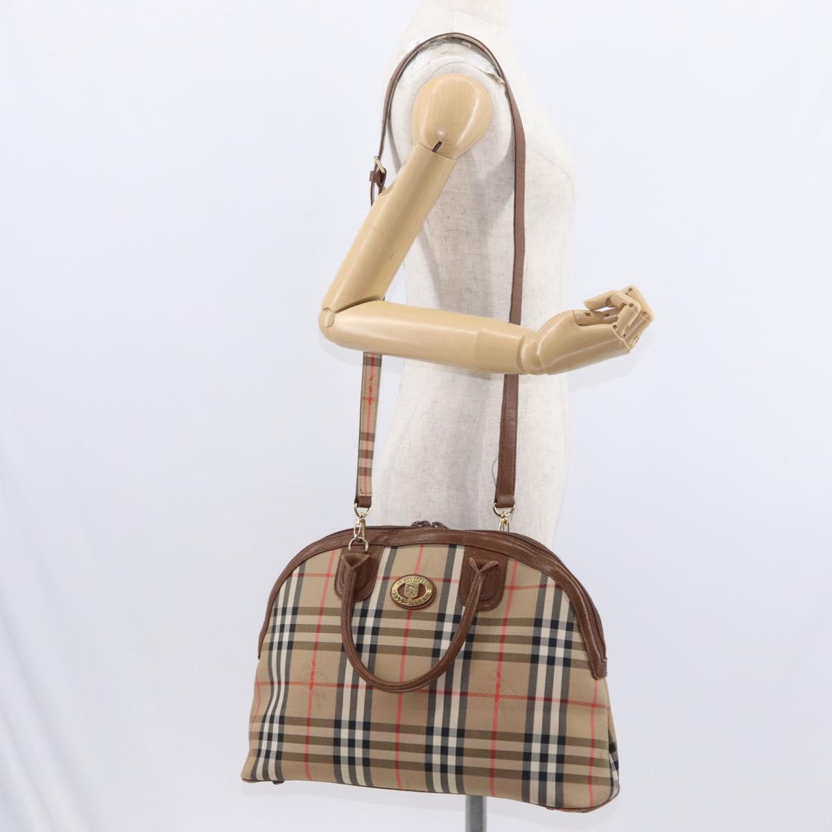 Burberrys Nova Check Hand Bag Canvas 2way Beige Auth 151772