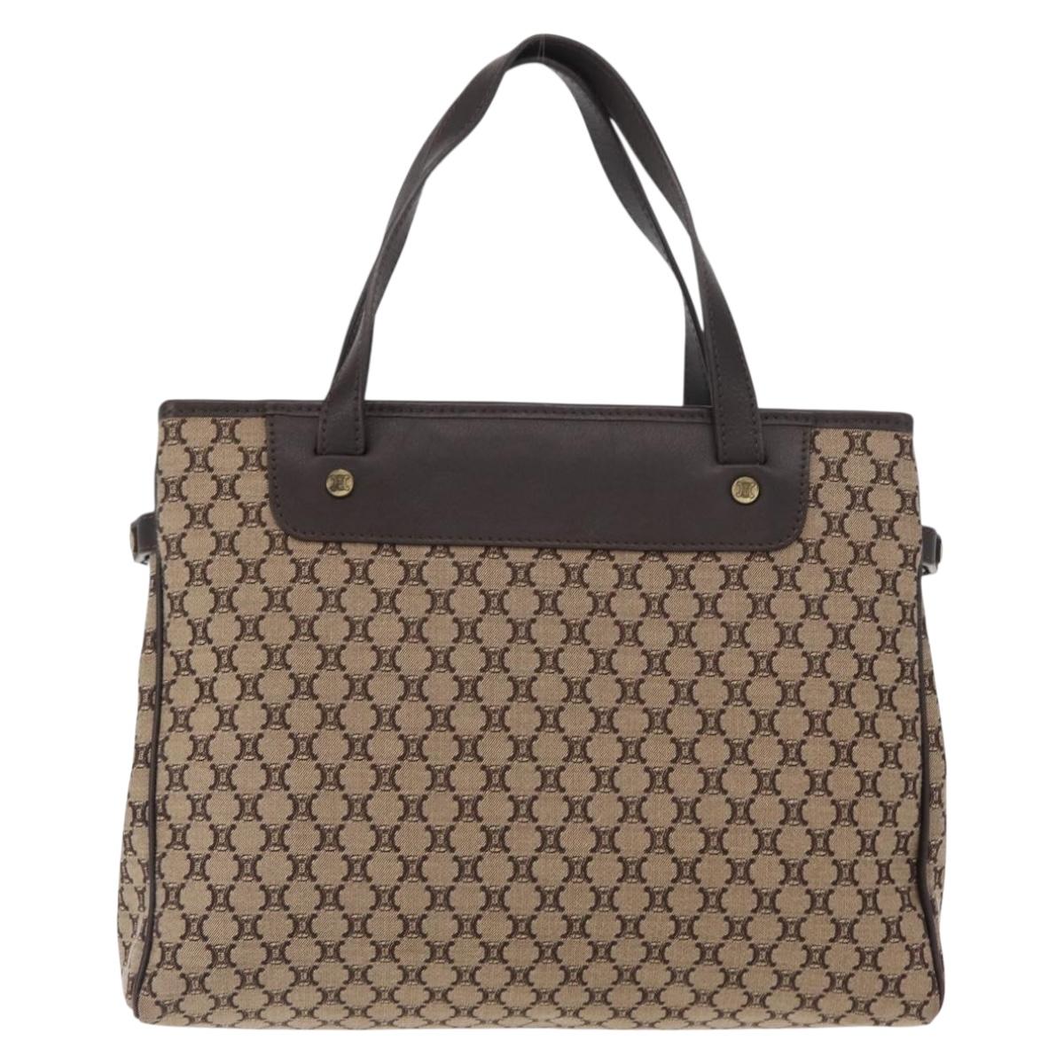 CELINE Macadam Canvas Hand Bag Beige Gold Auth 151779