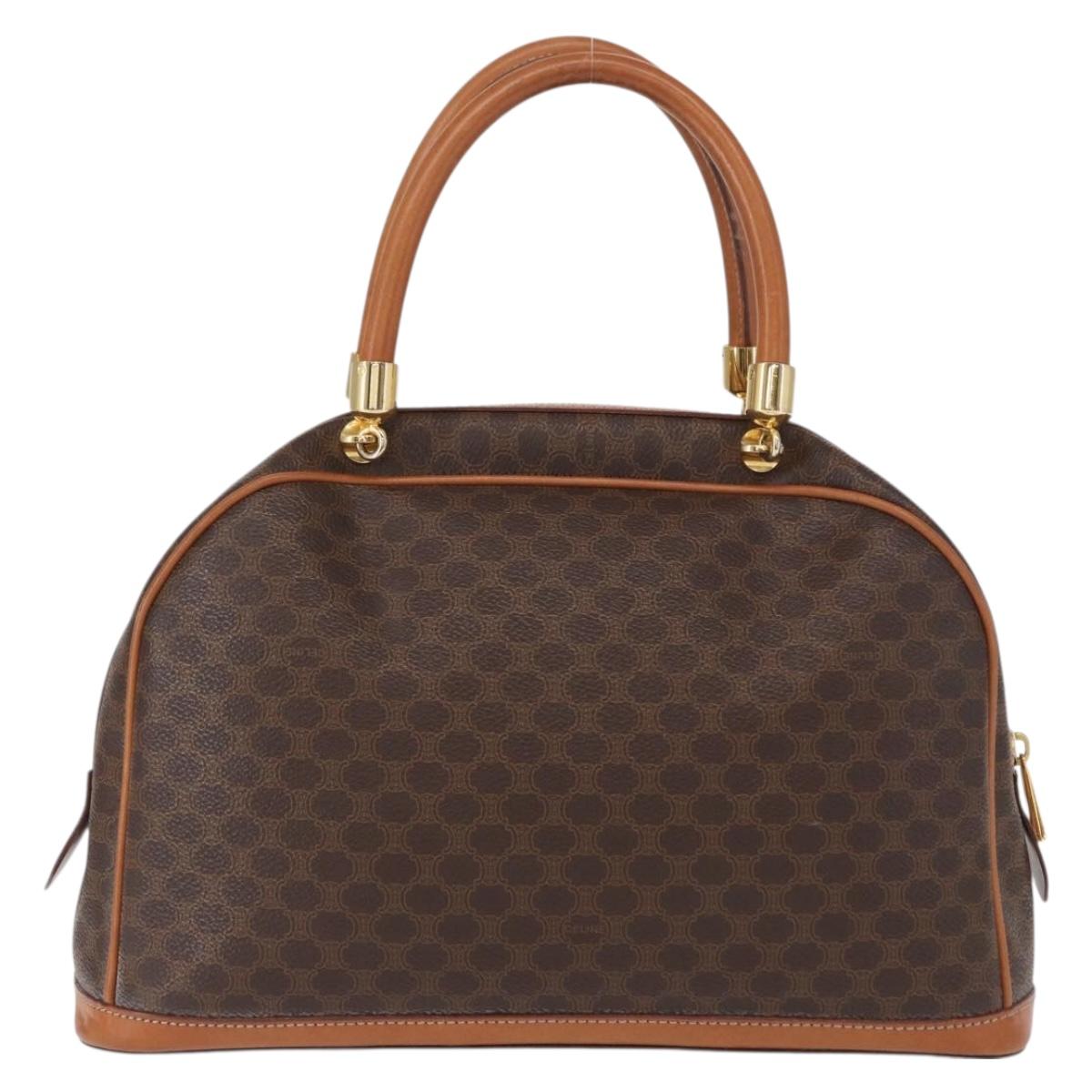CELINE Macadam Canvas Hand Bag PVC Leather Brown Gold Auth 151782