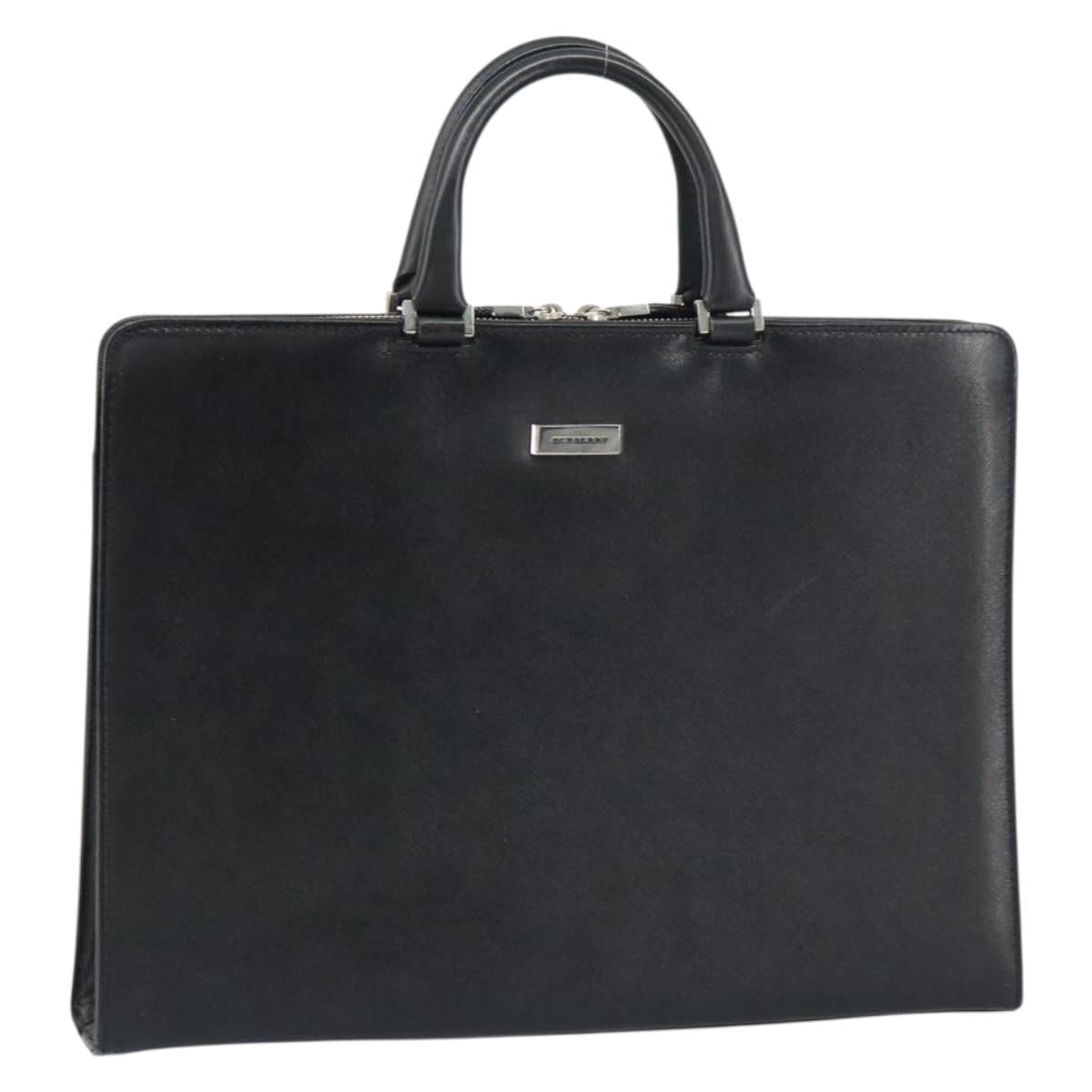 BURBERRY Hand Bag Leather Black Silver Auth 151783