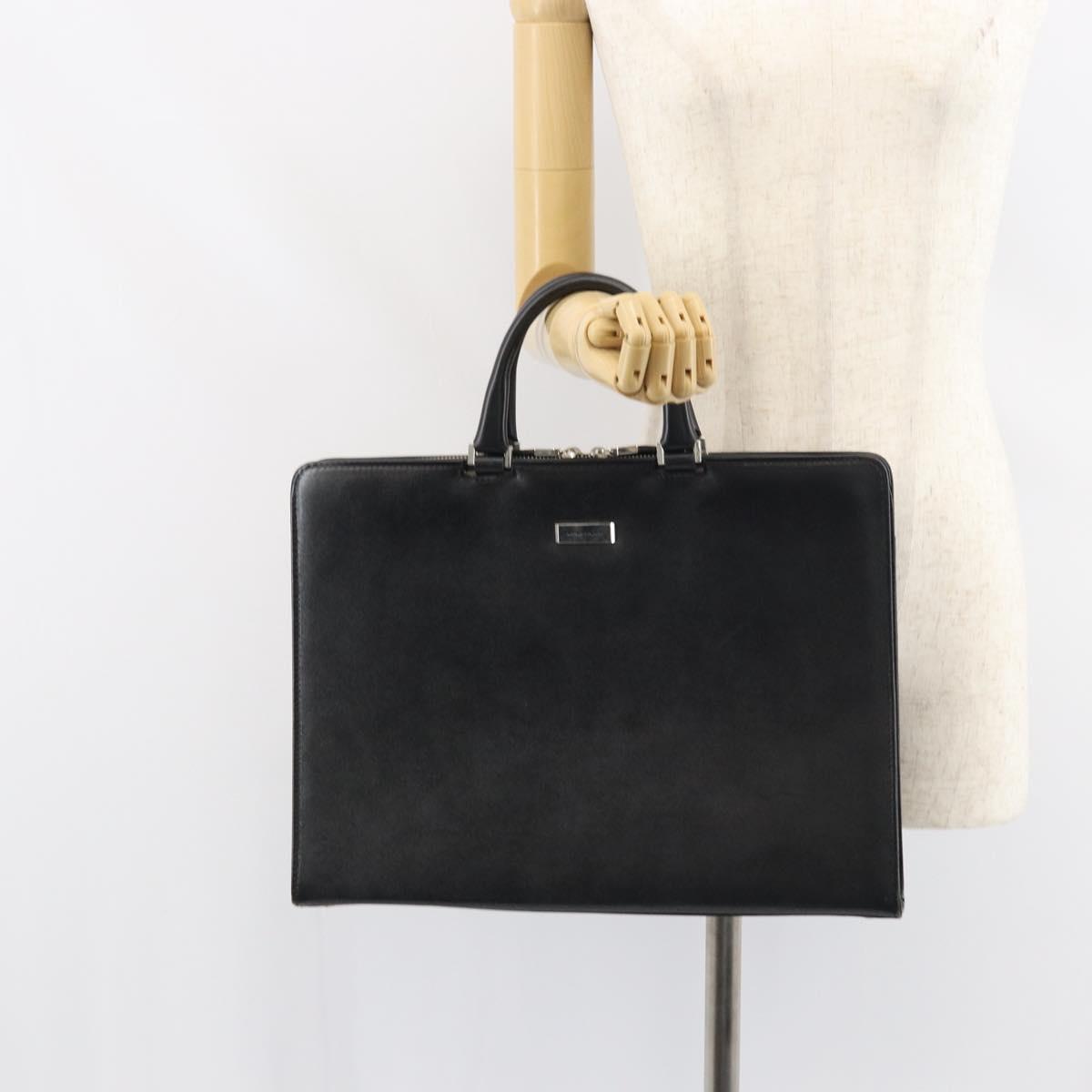 BURBERRY Hand Bag Leather Black Silver Auth 151783