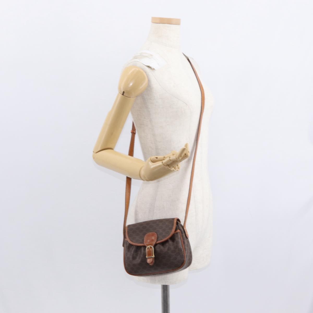 CELINE Macadam Canvas Shoulder Bag PVC Leather Brown Gold Auth 151785