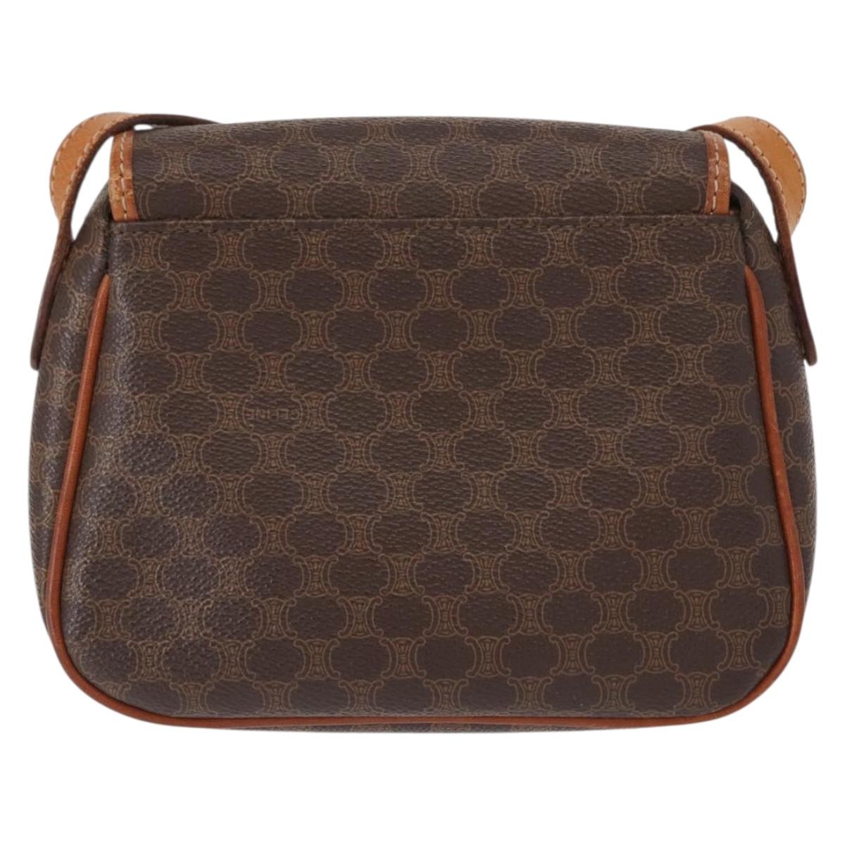 CELINE Macadam Canvas Shoulder Bag PVC Leather Brown Gold Auth 151785