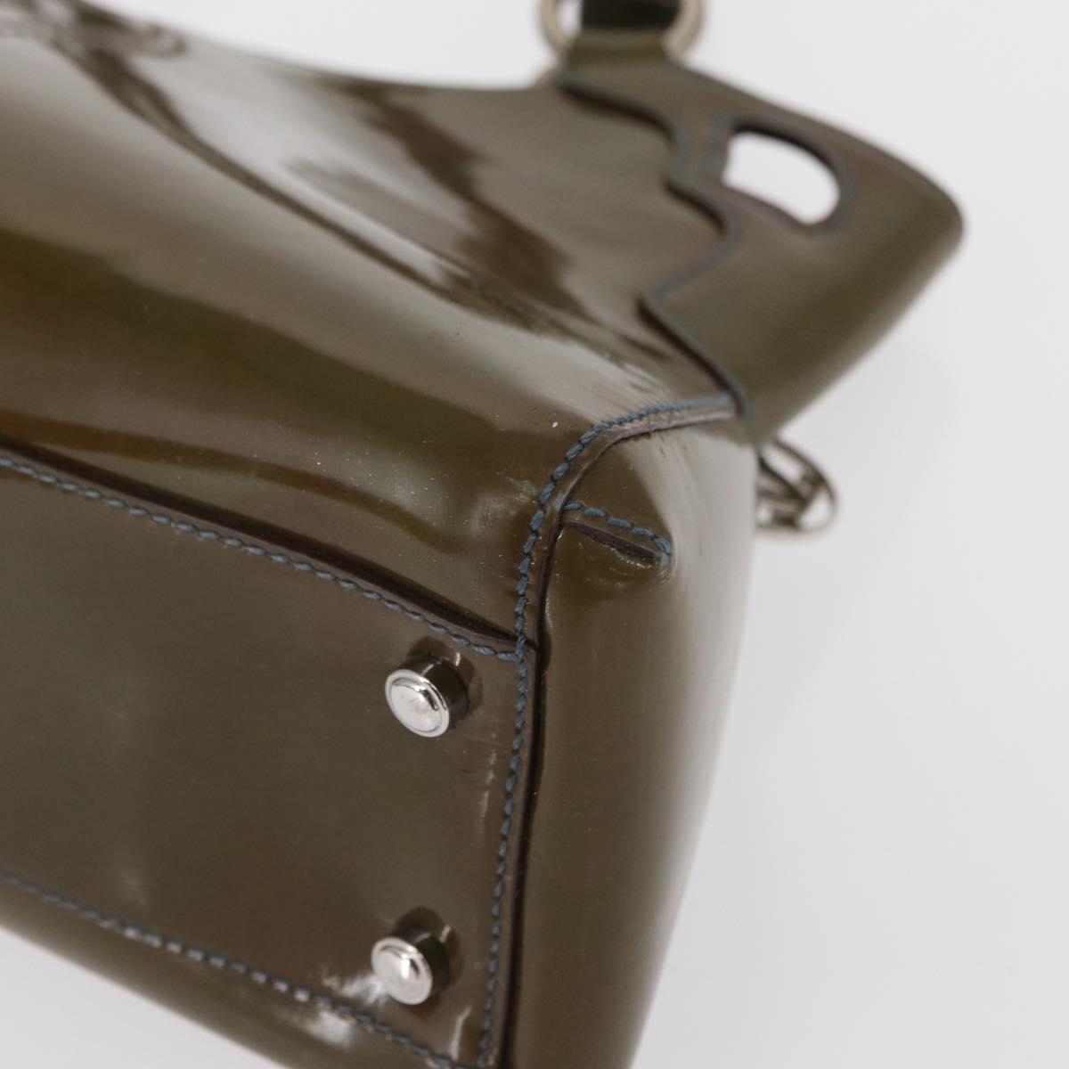 CARTIER Hand Bag Patent leather Khaki Silver Auth 151787