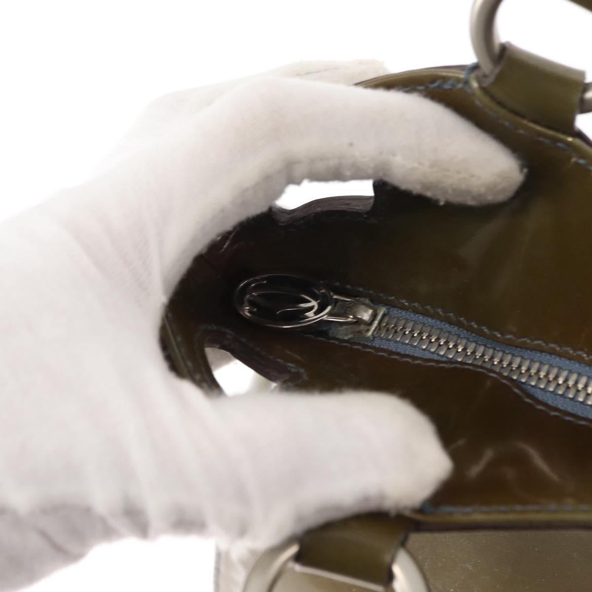 CARTIER Hand Bag Patent leather Khaki Silver Auth 151787