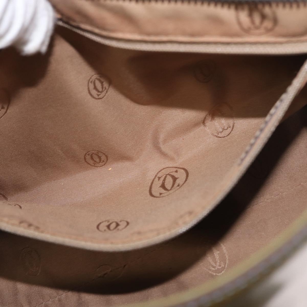 CARTIER Hand Bag Patent leather Khaki Silver Auth 151787