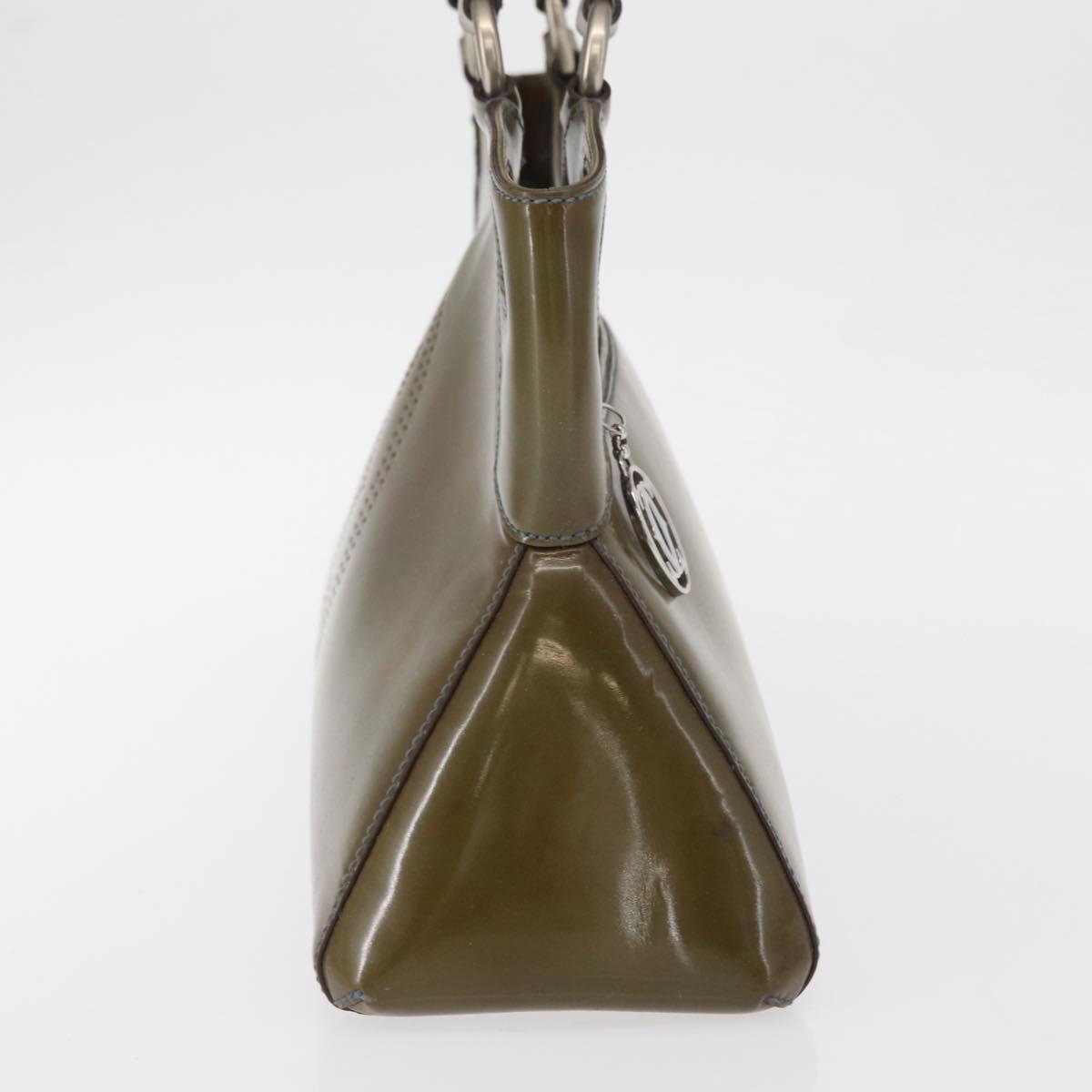 CARTIER Hand Bag Patent leather Khaki Silver Auth 151787