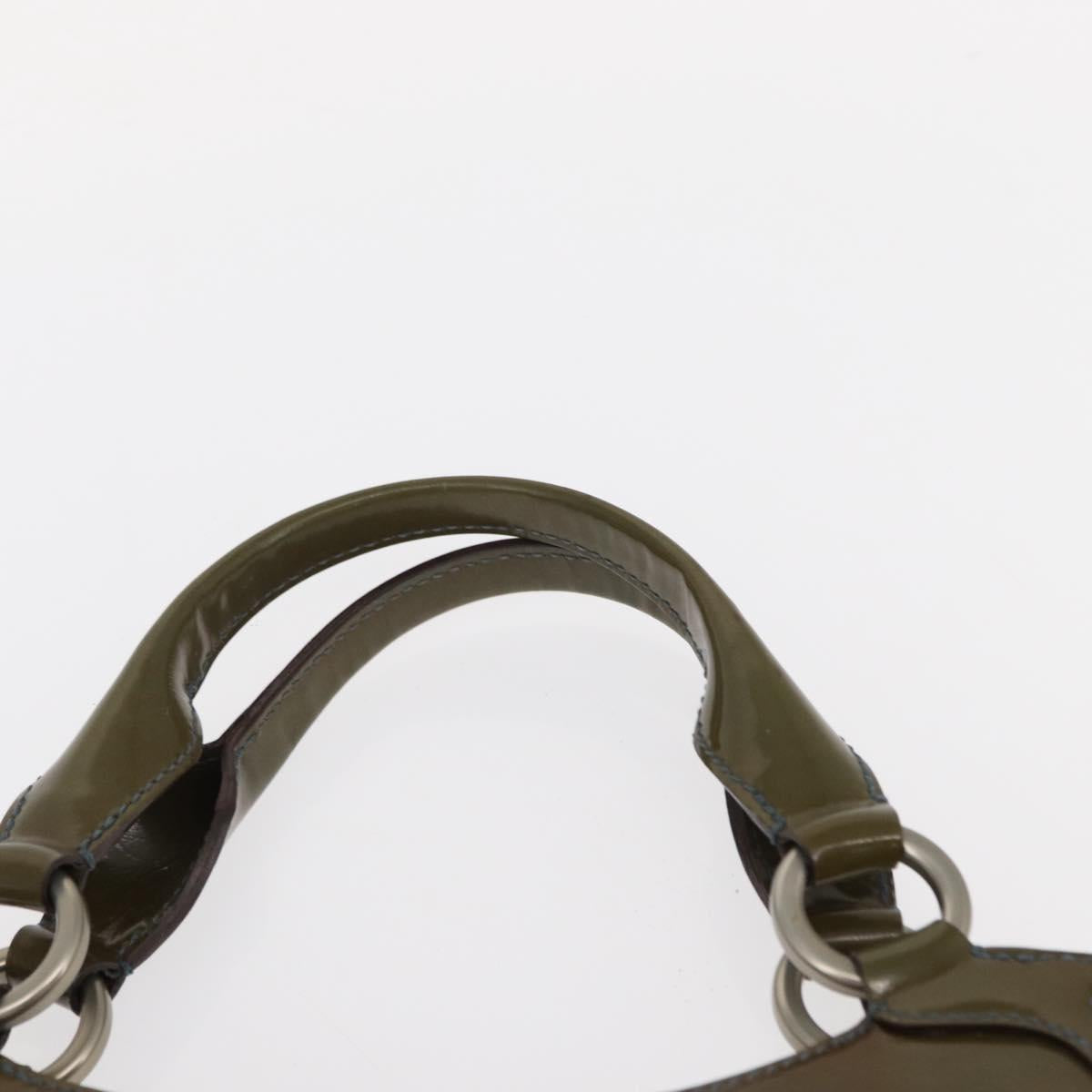 CARTIER Hand Bag Patent leather Khaki Silver Auth 151787