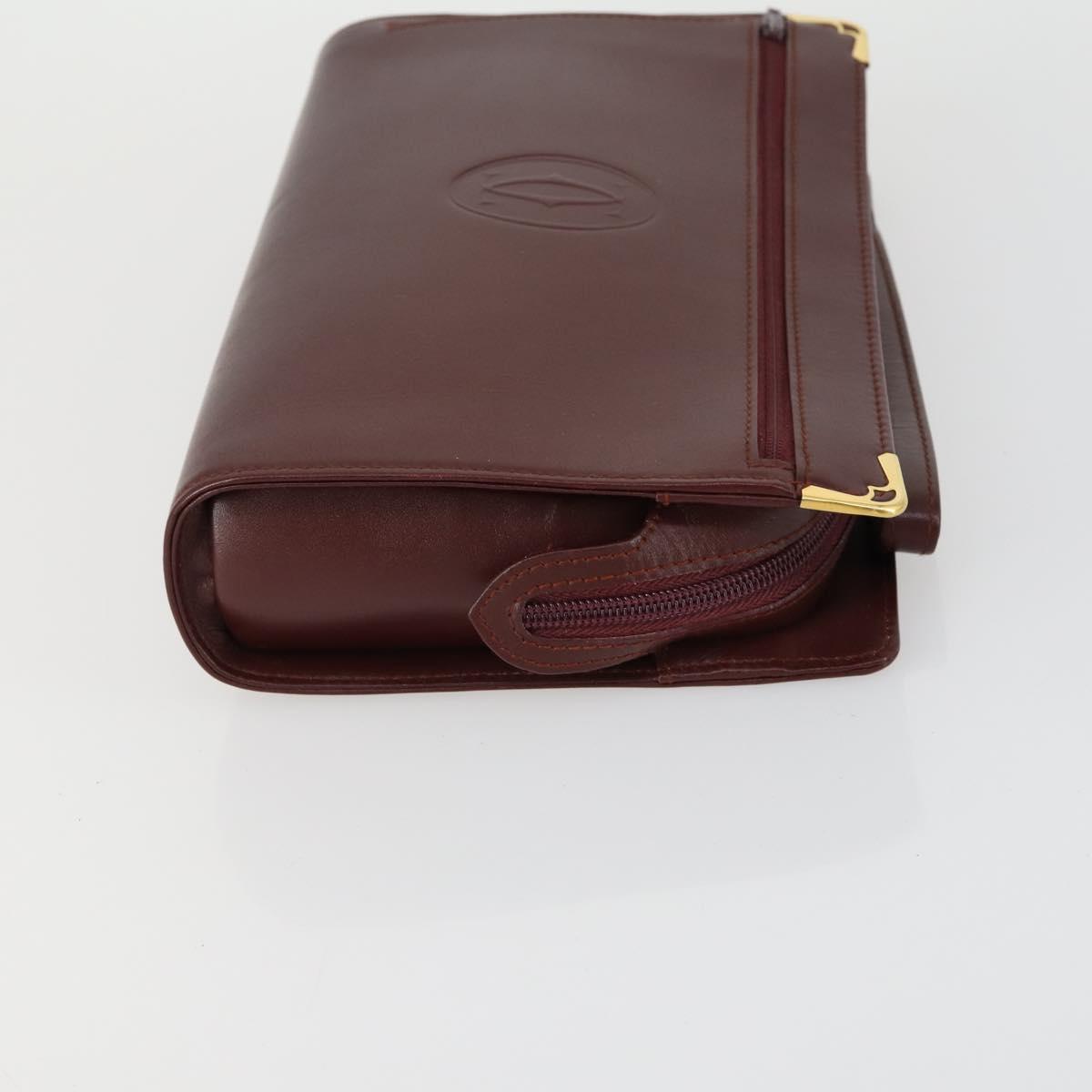 CARTIER Clutch Bag Leather 3 Set Bordeaux Auth 151788