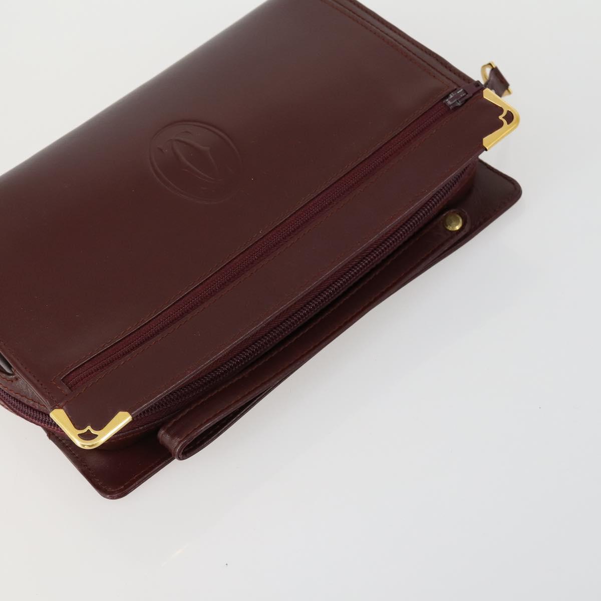 CARTIER Clutch Bag Leather 3 Set Bordeaux Auth 151788