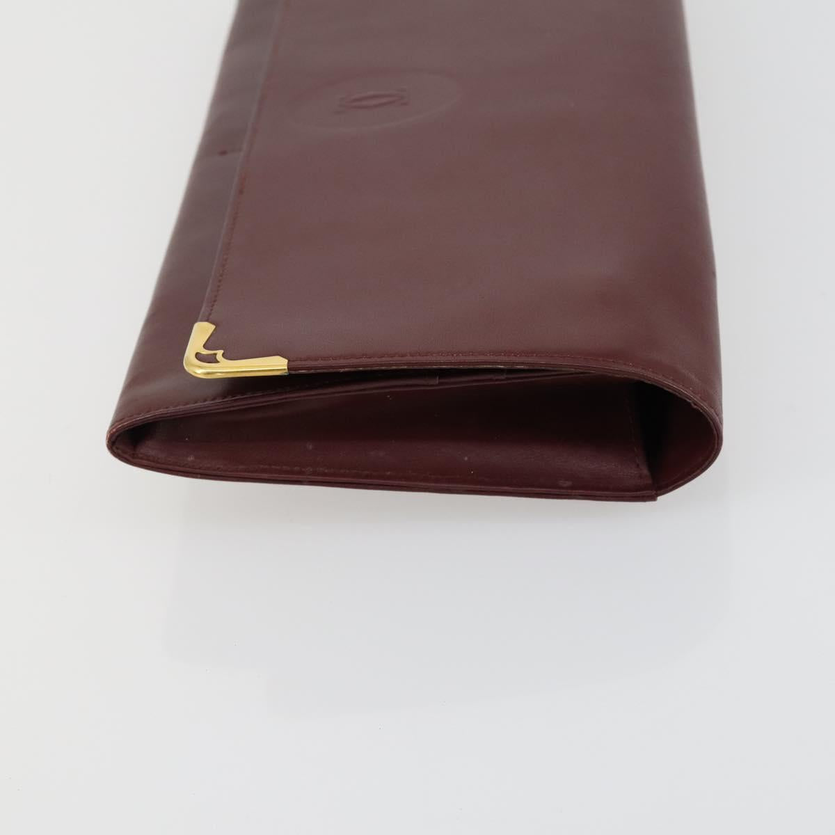 CARTIER Clutch Bag Leather 3 Set Bordeaux Auth 151788