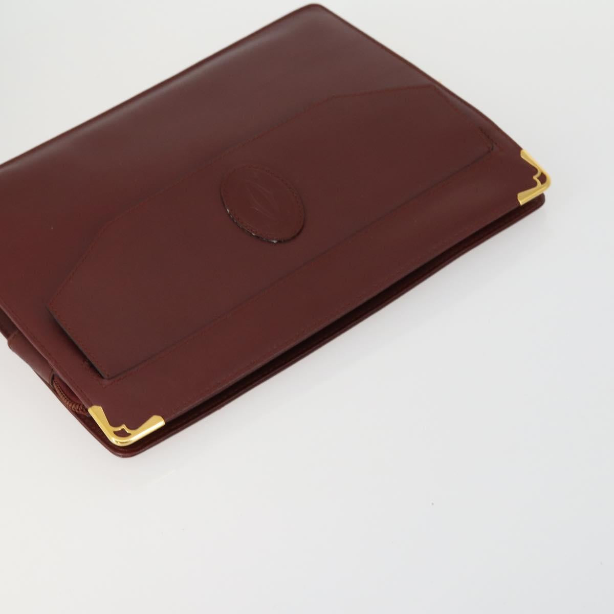 CARTIER Clutch Bag Leather 3 Set Bordeaux Auth 151788