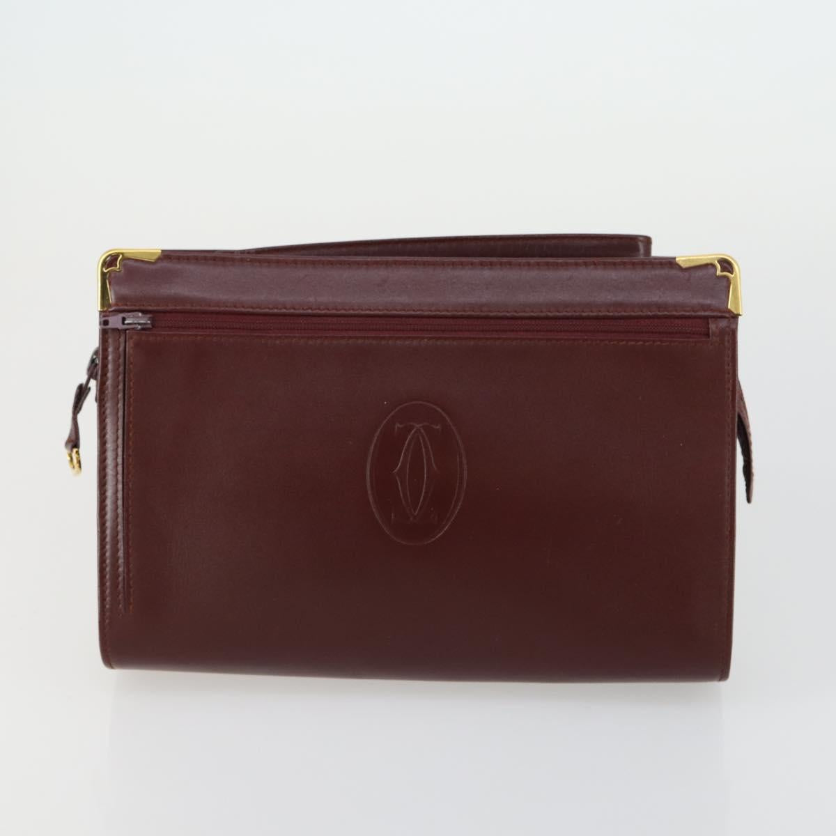 CARTIER Clutch Bag Leather 3 Set Bordeaux Auth 151788