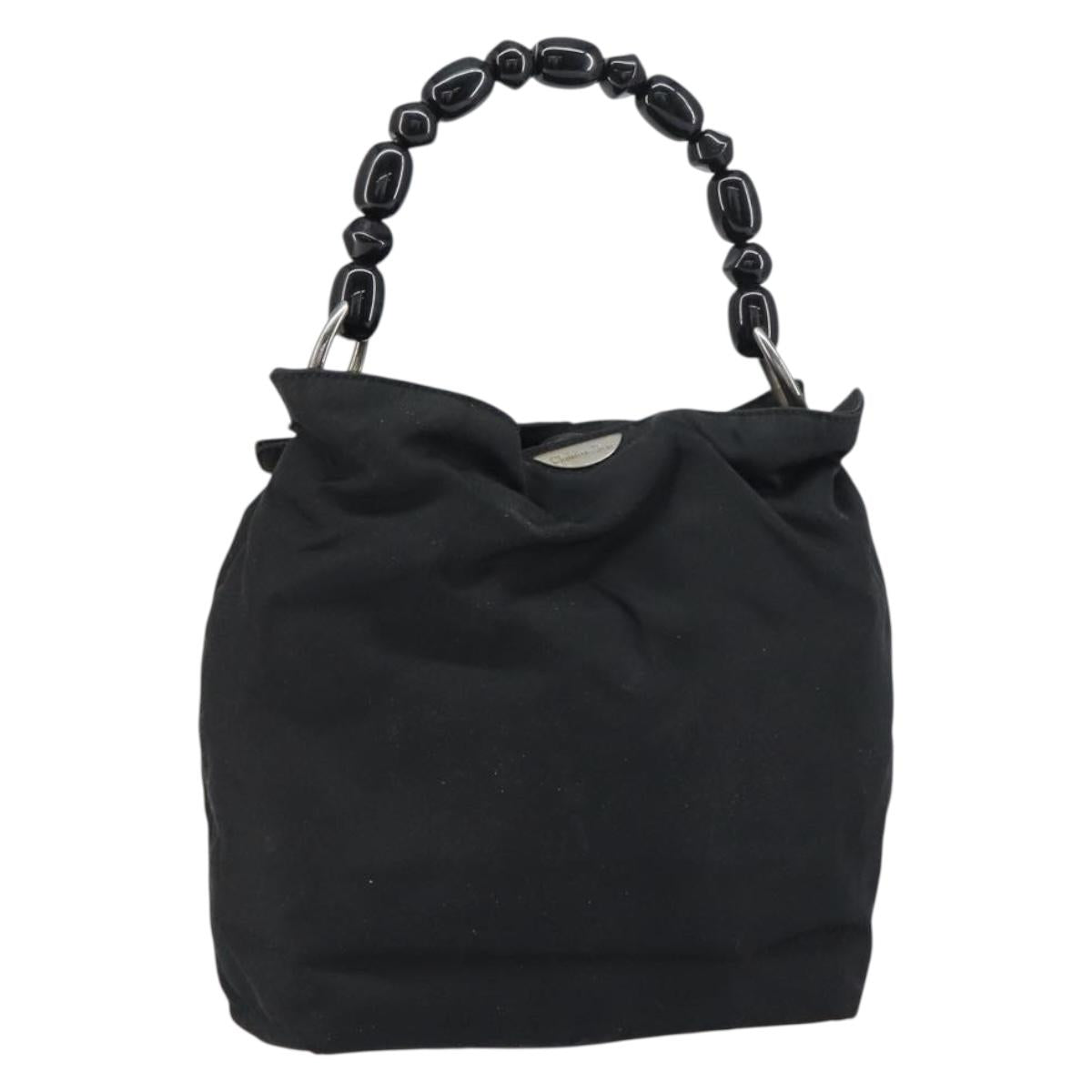 Christian Dior Maris Pearl Hand Bag Nylon Black Silver Auth 151790