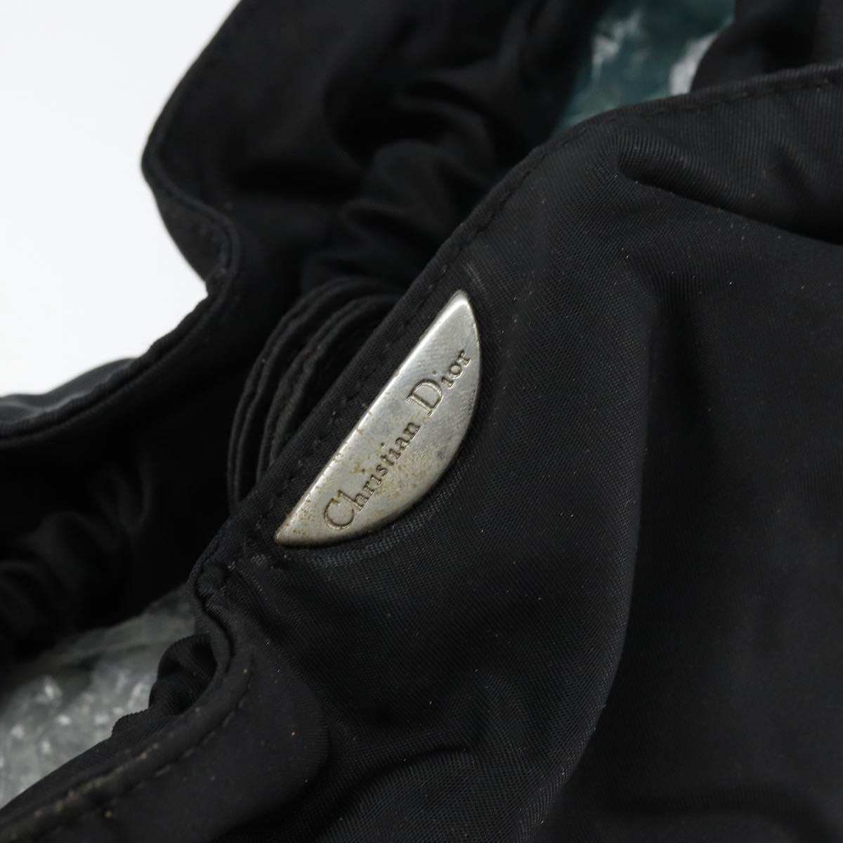 Christian Dior Maris Pearl Hand Bag Nylon Black Silver Auth 151790