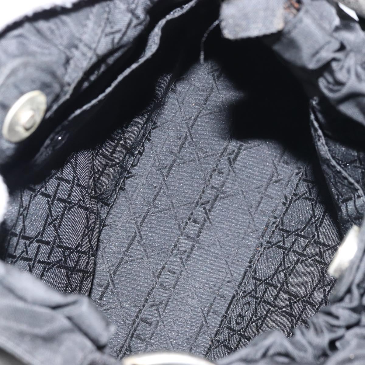 Christian Dior Maris Pearl Hand Bag Nylon Black Silver Auth 151790