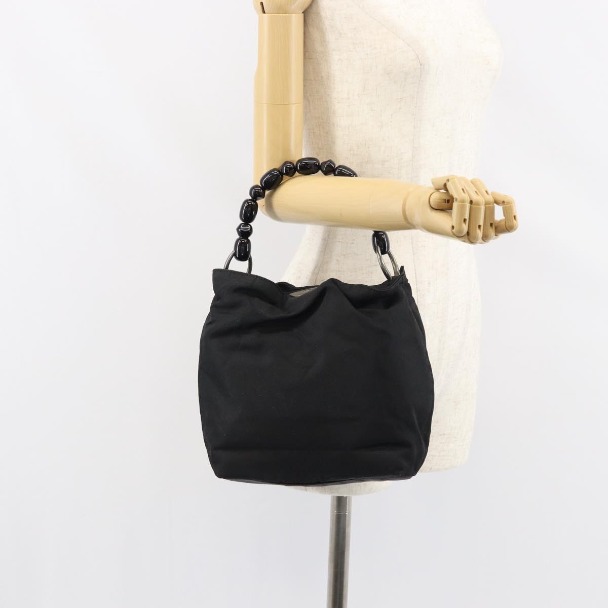 Christian Dior Maris Pearl Hand Bag Nylon Black Silver Auth 151790