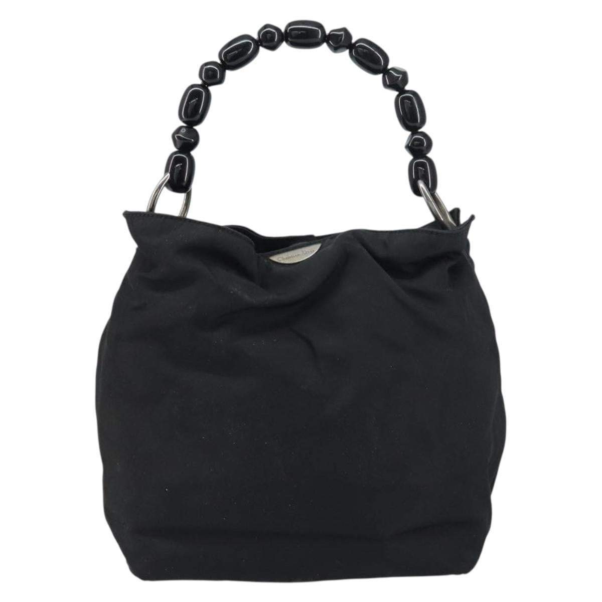 Christian Dior Maris Pearl Hand Bag Nylon Black Silver Auth 151790