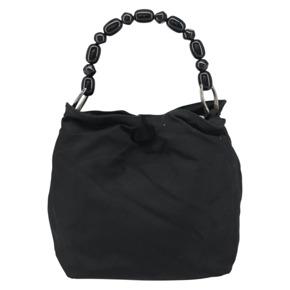 Christian Dior Maris Pearl Hand Bag Nylon Black Silver Auth 151790