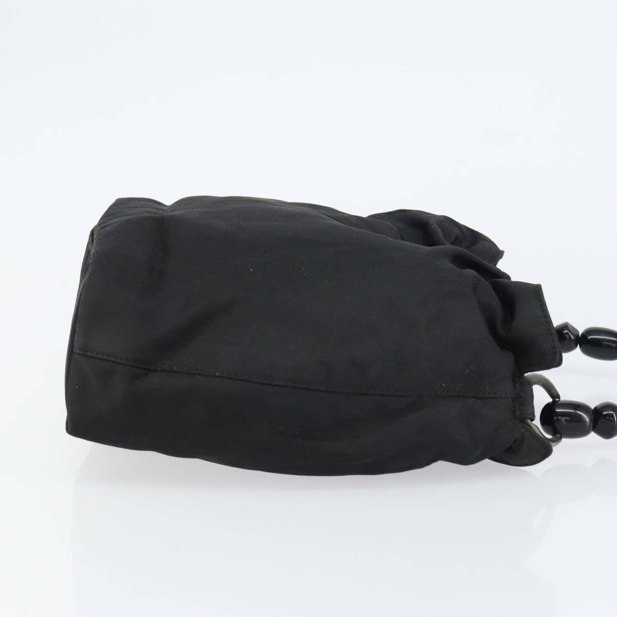 Christian Dior Maris Pearl Hand Bag Nylon Black Silver Auth 151790