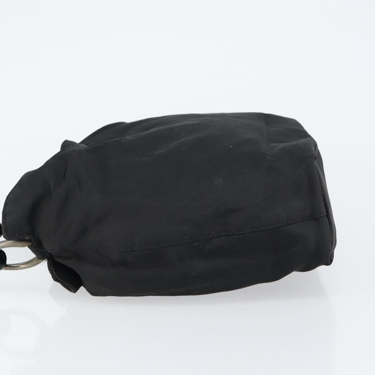 Christian Dior Maris Pearl Hand Bag Nylon Black Silver Auth 151790