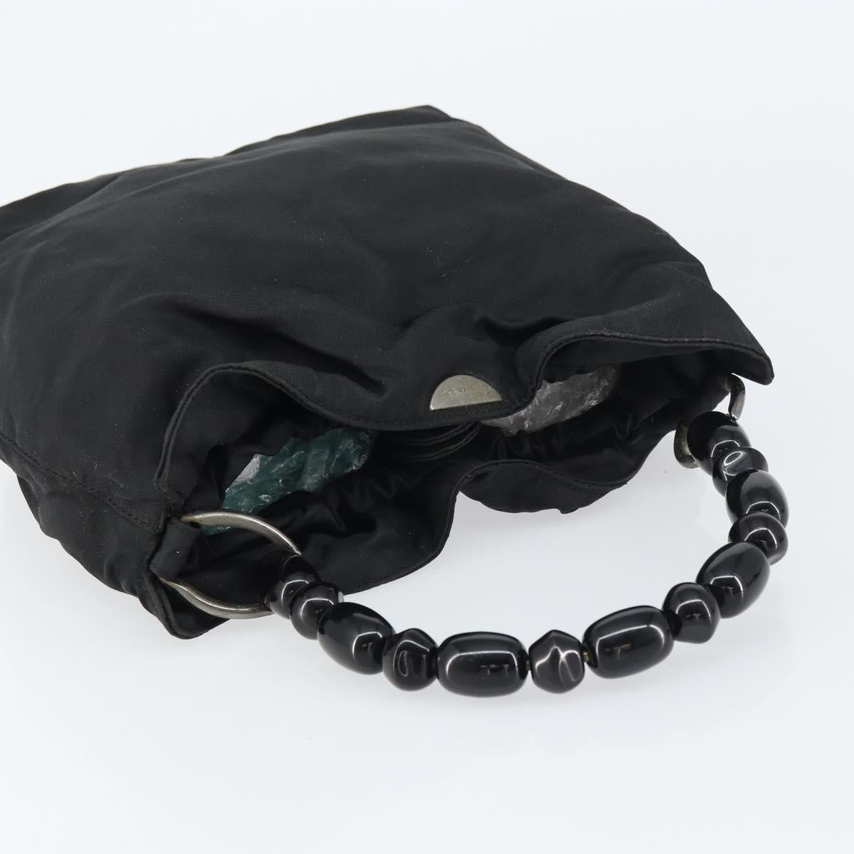 Christian Dior Maris Pearl Hand Bag Nylon Black Silver Auth 151790