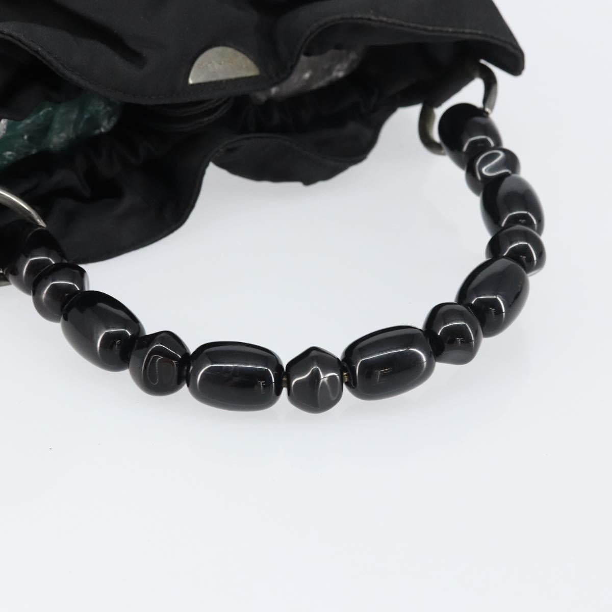 Christian Dior Maris Pearl Hand Bag Nylon Black Silver Auth 151790