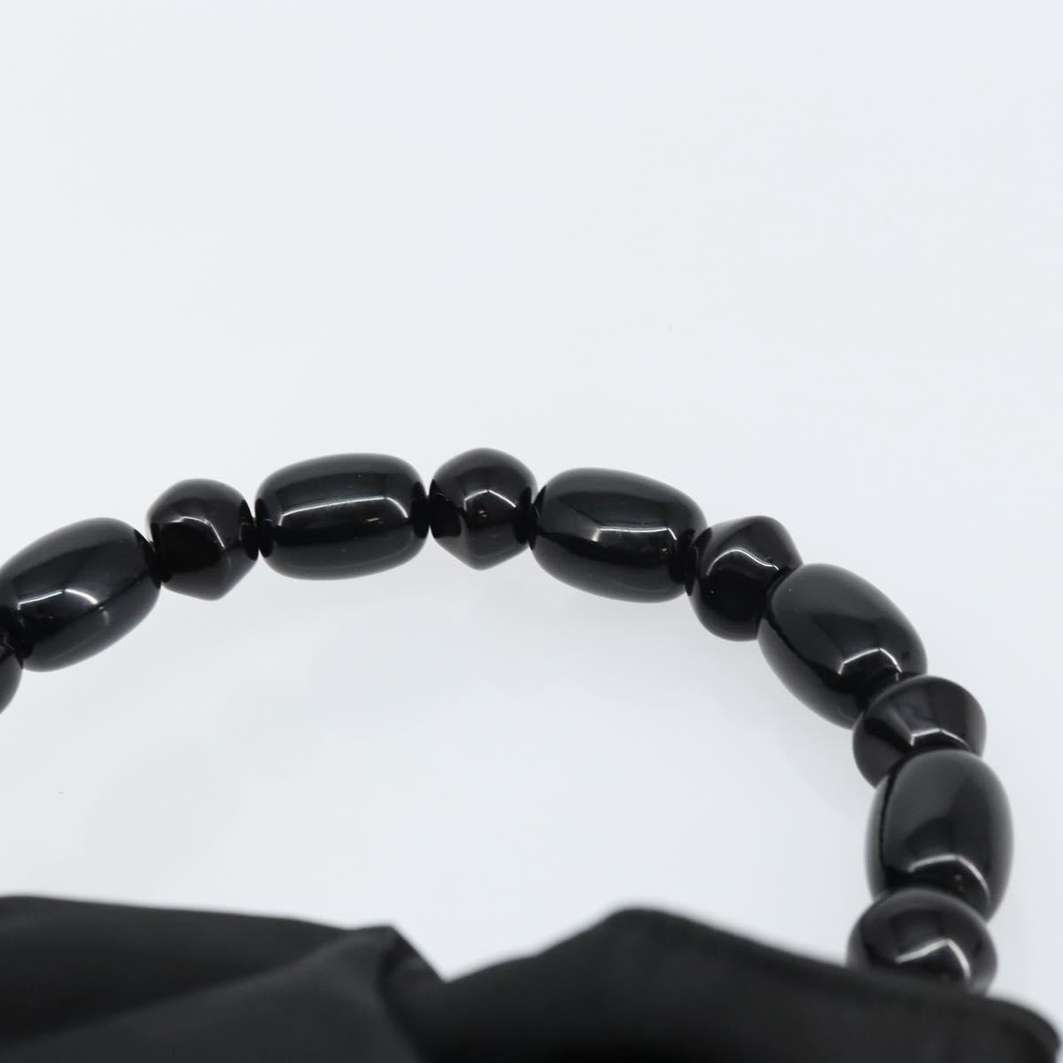 Christian Dior Maris Pearl Hand Bag Nylon Black Silver Auth 151790