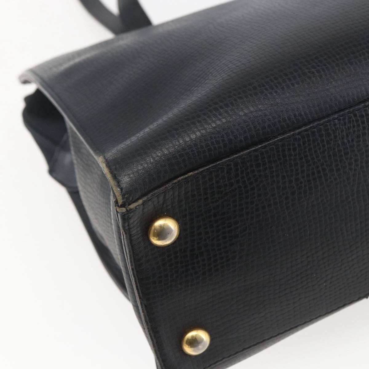 Christian Dior Hand Bag Leather Black Gold Auth 151795