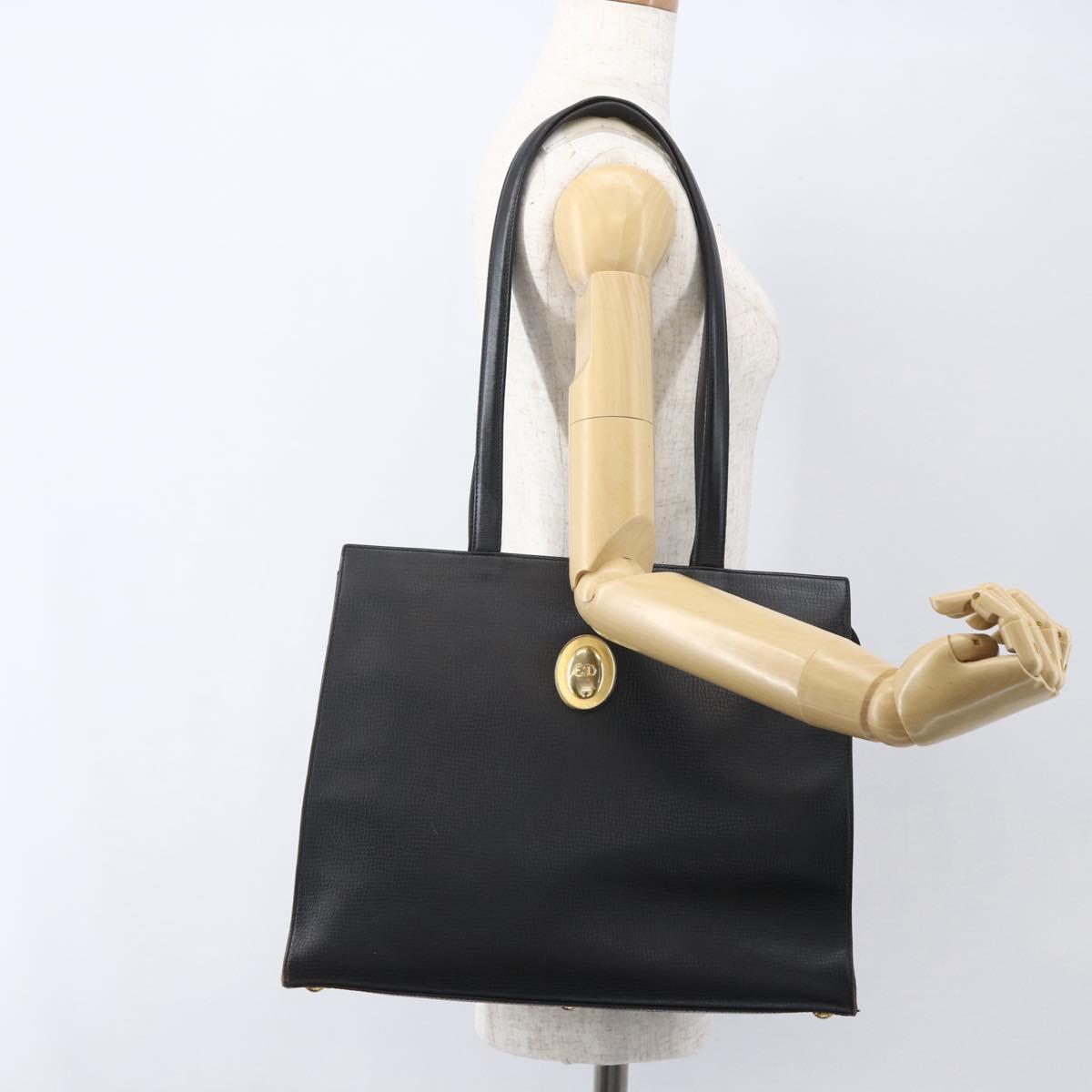 Christian Dior Hand Bag Leather Black Gold Auth 151795