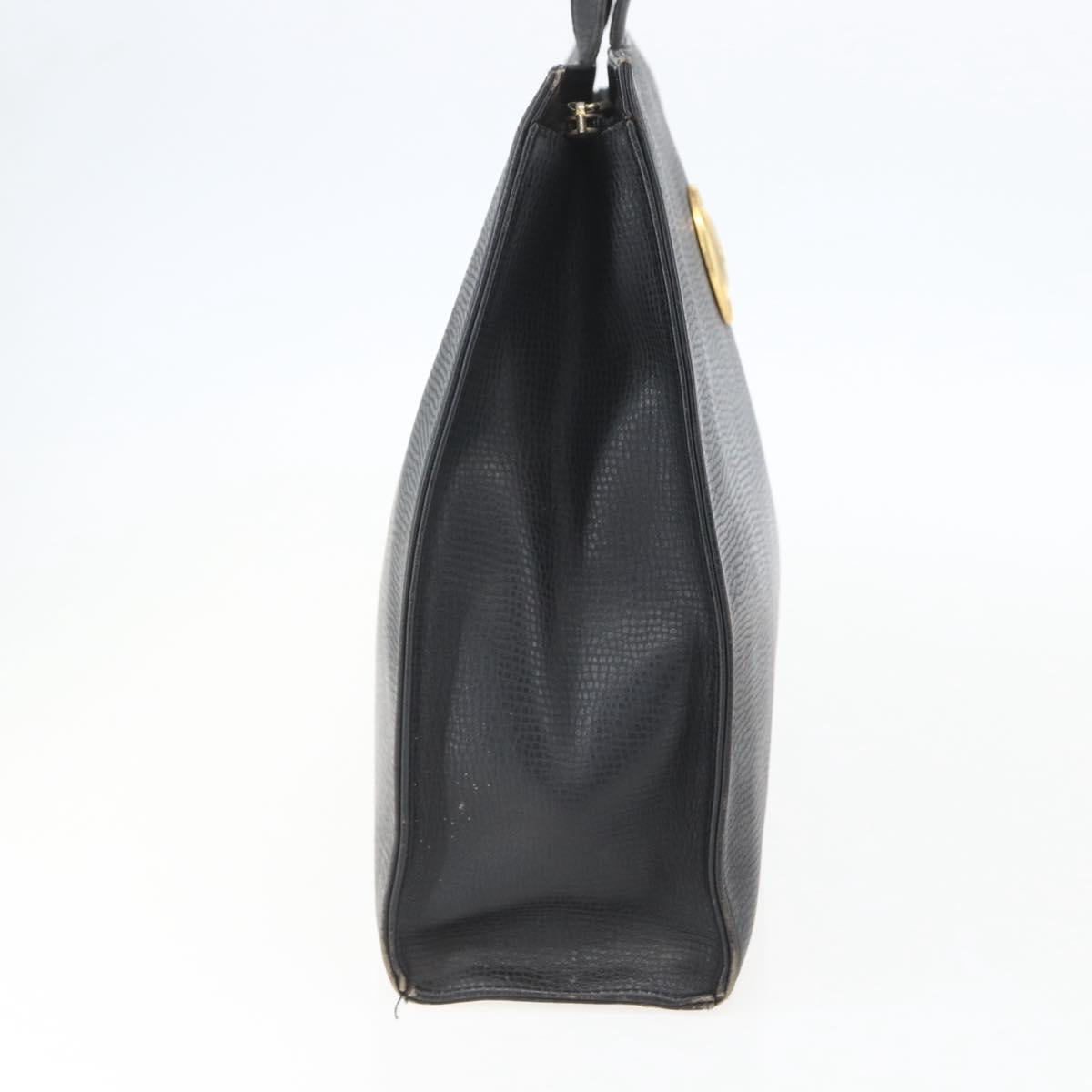 Christian Dior Hand Bag Leather Black Gold Auth 151795