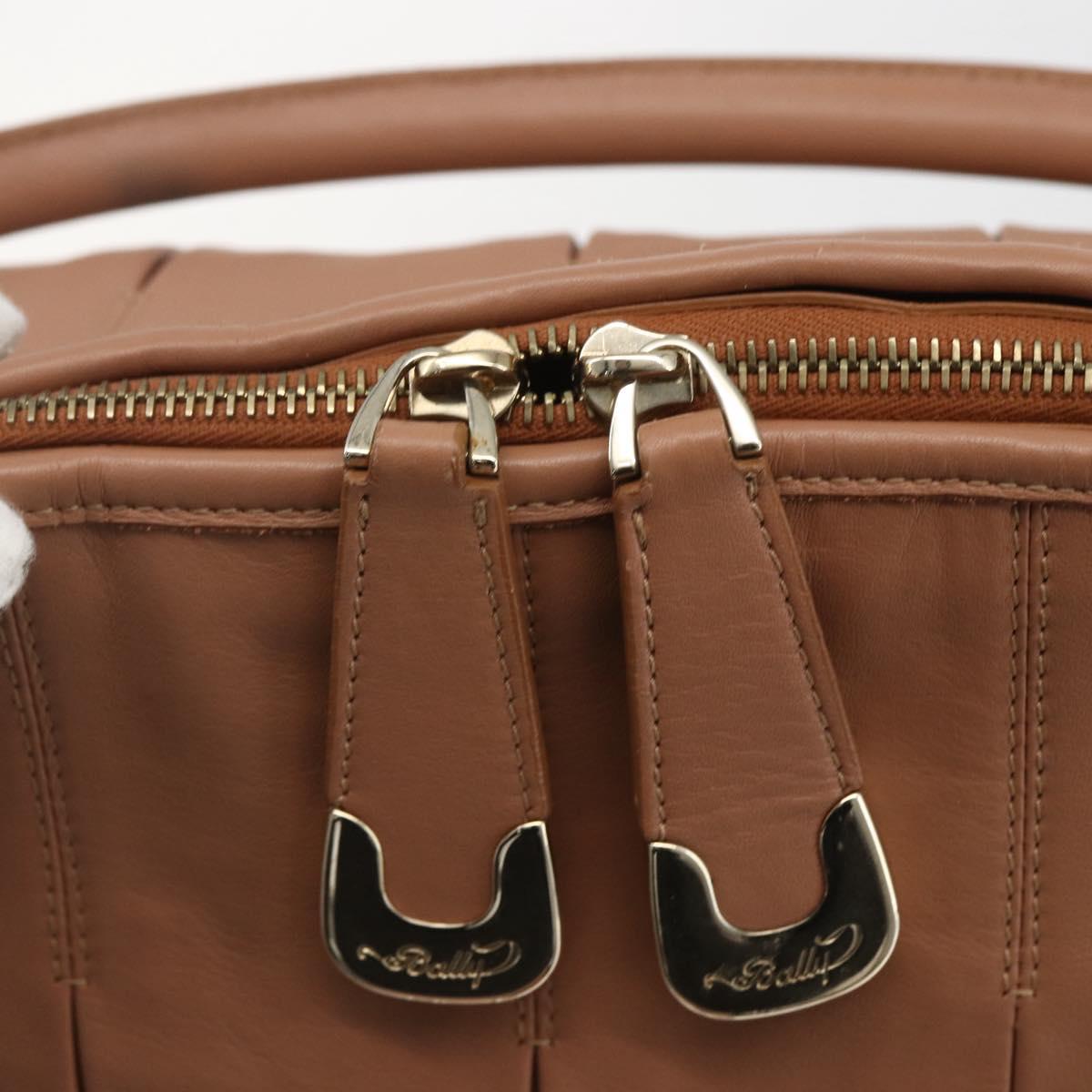 BALLY Hand Bag Leather Beige Gold Auth 151798