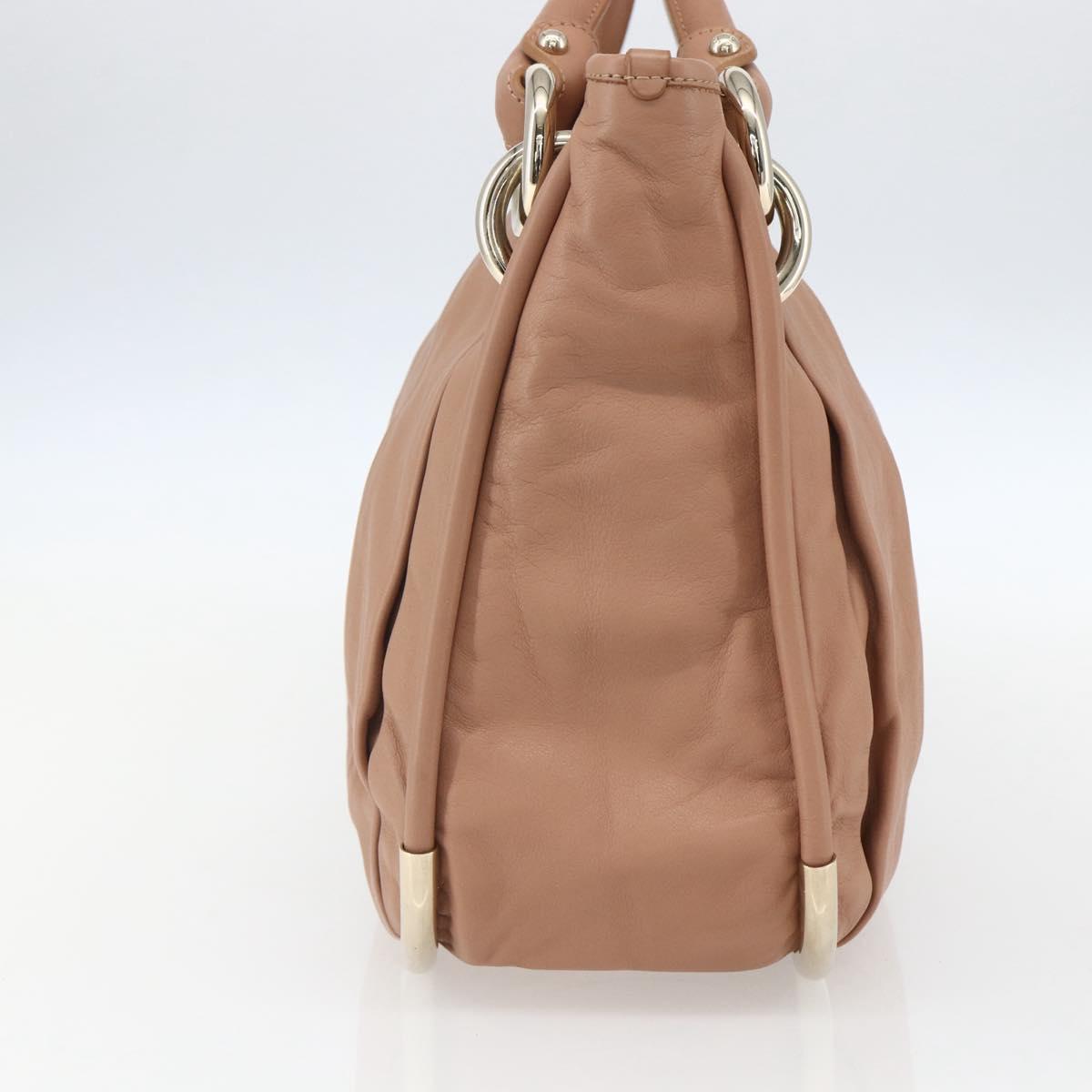 BALLY Hand Bag Leather Beige Gold Auth 151798