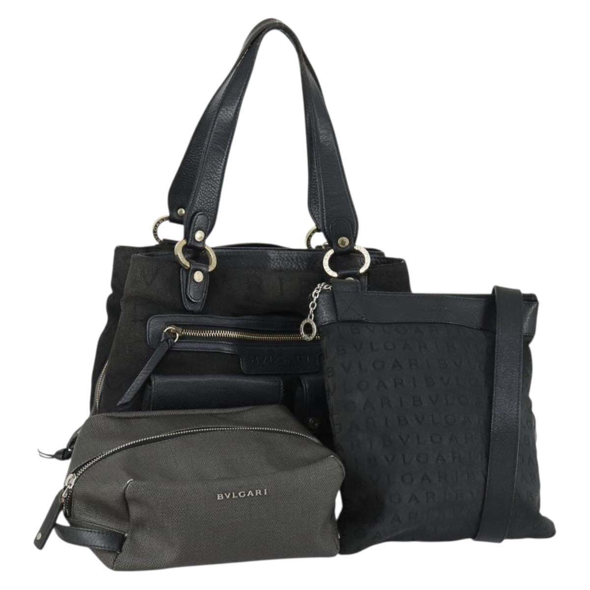 BVLGARI Tote Bag Canvas 3 Set Black Auth 151805
