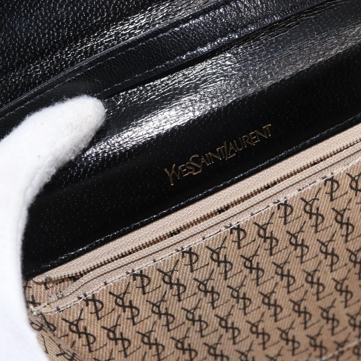 SAINT LAURENT Shoulder Bag Leather Black Gold Auth 151813