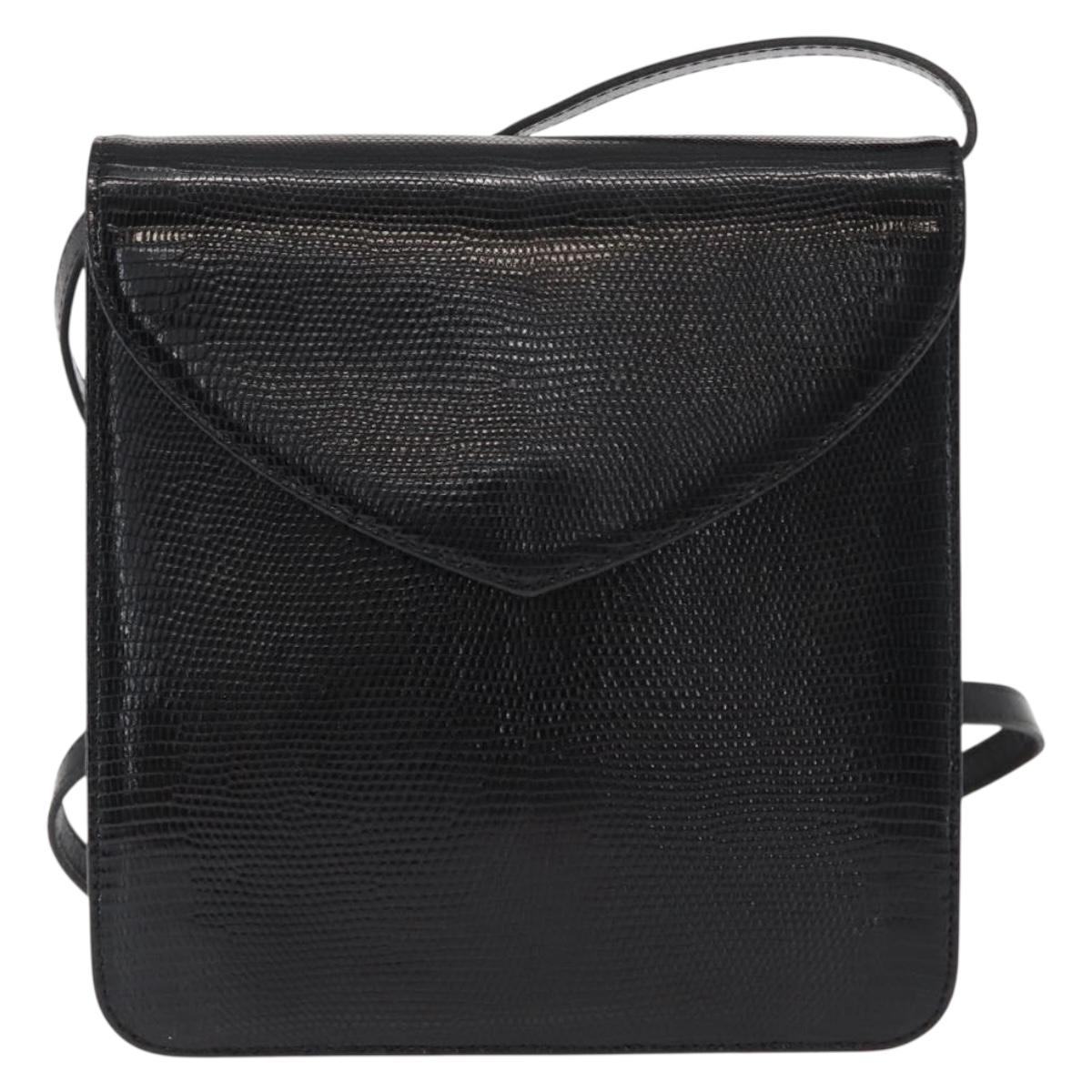 SAINT LAURENT Shoulder Bag Leather Black Gold Auth 151813